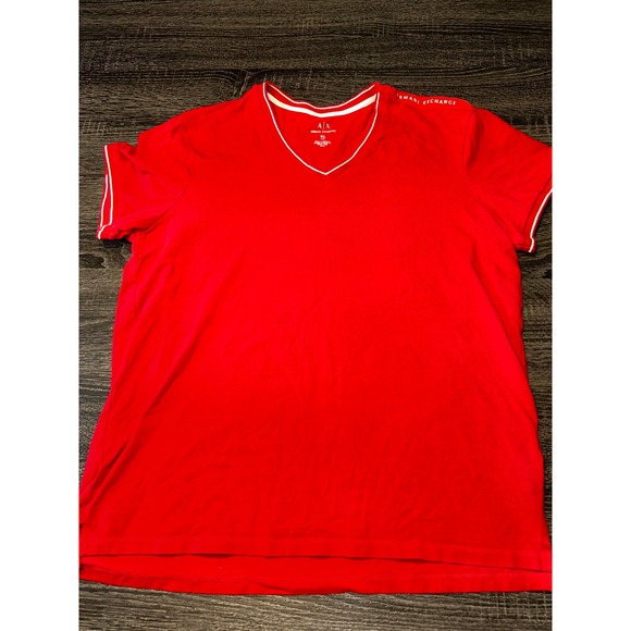 Armani Exchange Men's Red V-Neck T-Shirt XL Slim Fit Logo Trim Casual Tee - Picture 1 of 3